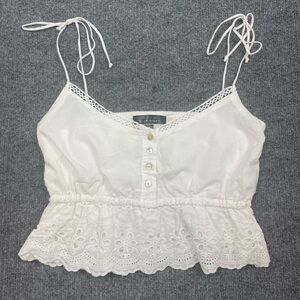 Blue Blush White Eyelet Tie-Shoulder Crop Camisole